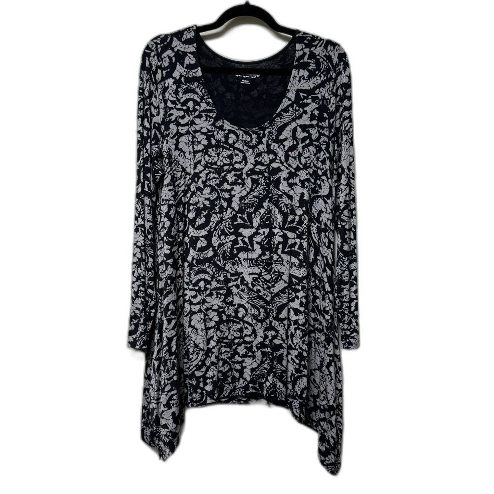 SOFT SURROUNDINGS Black/Gray Handkerchief Hem Scoop Neck Tunic, Sz M